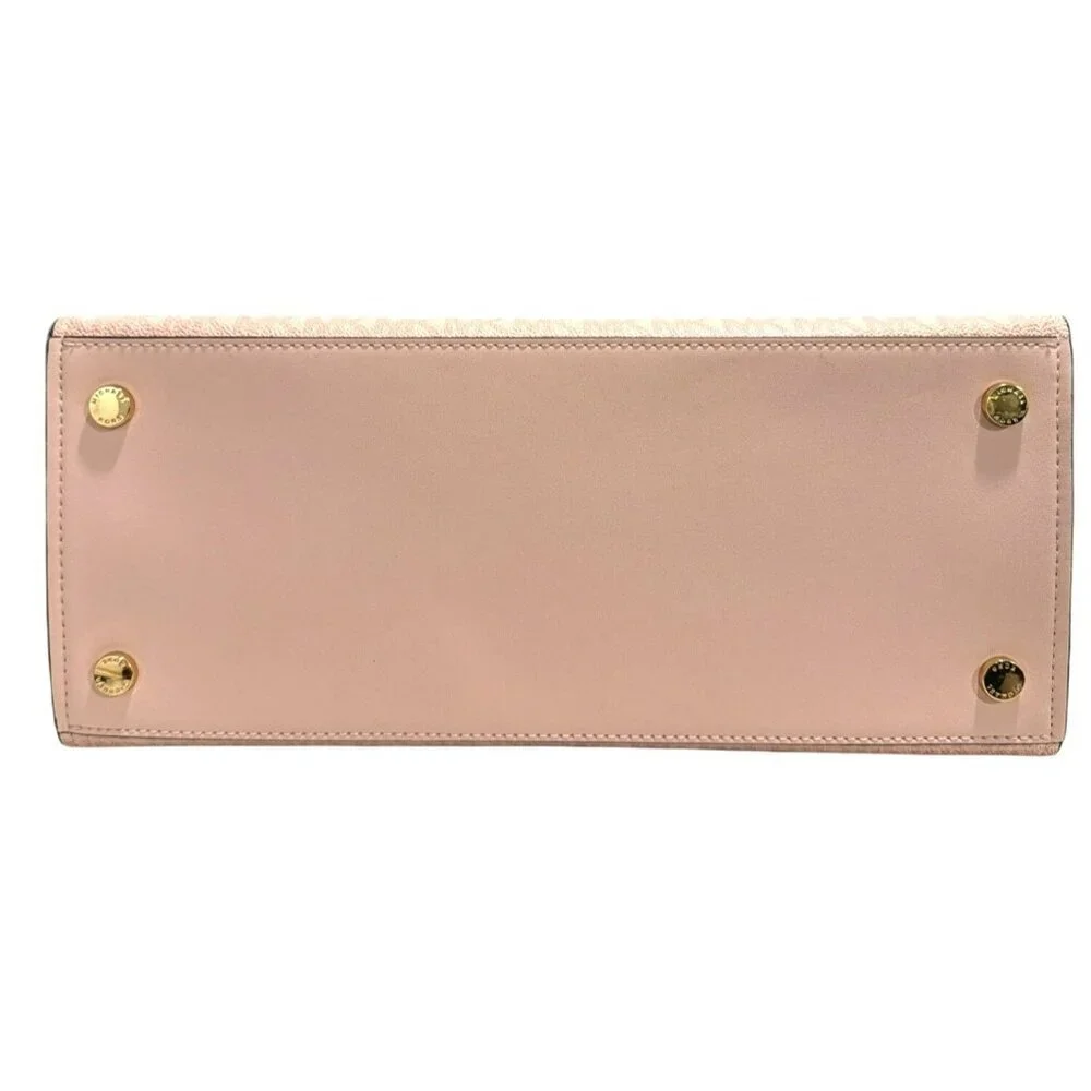 Michael Kors Bedford Pink Signature Logo Satchel Bag Gold New $398
